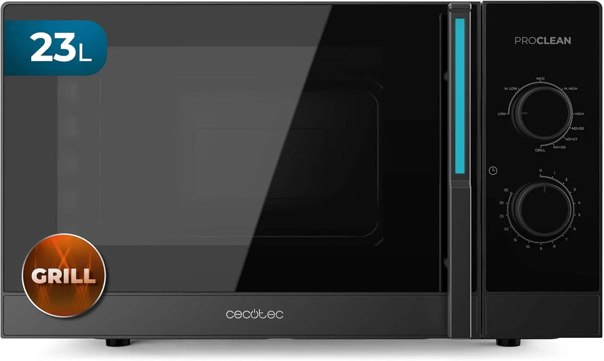 Cecotec Forno a microonde, 23 L, 800/1000 W, grill, timer, scongelamento, piatto girevole 285 mm, 8 livelli di potenza, Cecotec Microonde Meccanico