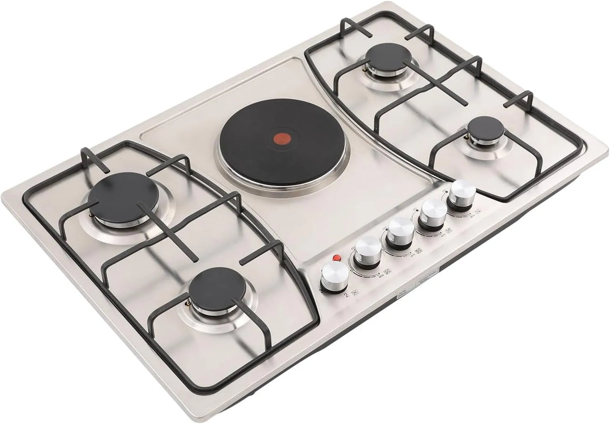 Piano cottura a gas, 76 cm, 5 fuochi, 50 Hz, 230 V, da incasso, acciaio inox, fornello a gas, 2000 Pa, con protezione della fiamma automatica