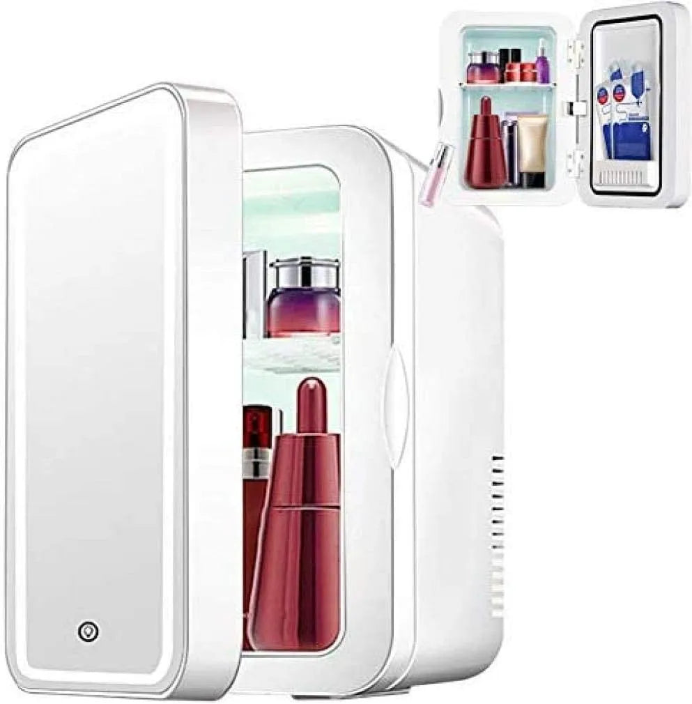 Congelatore, portatile, freezer verticale, Luce a LED, Mini Frigorifero di Bellezza, Compatto, Silenzioso, Specchio per Il Trucco