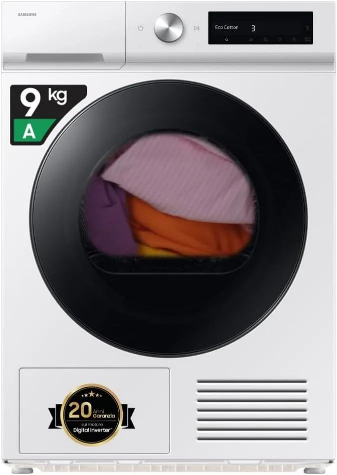 Samsung DV90DB7845GWU3 Asciugatrice, 9 kg, Wi-Fi, Display AI Control, Samsung Asciugatrice Bespoke AI DV90DB7845GWU3, Wifi, Pompa Calore, Quick Drive