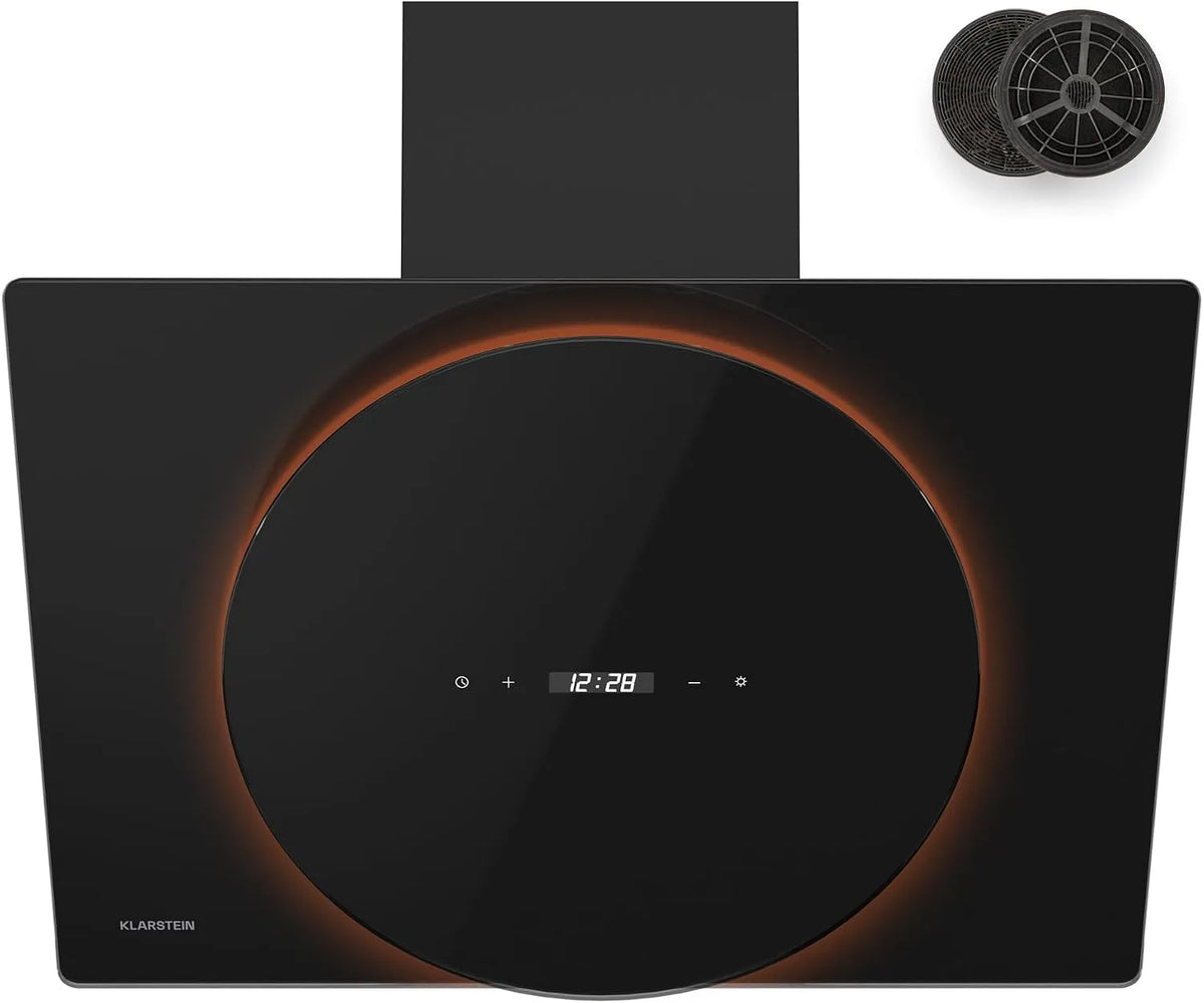 Klarstein 3000K-6500K Cappa aspirante, 170 W, 600 m3/h, 61 dB, classe energetica A, cappa da cucina, touch, pannello IPS, LED, 170W, Filtro ai Carboni