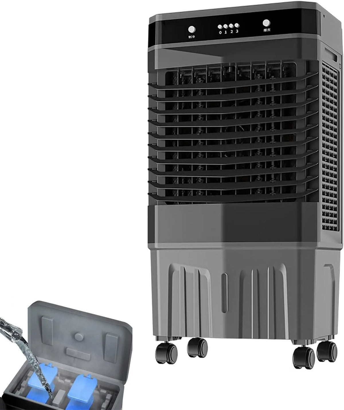 Prodotto 40, 50L Raffreddamento ad Acqua con Telecomando, Raffrescatore Evaporativo Portatile, Swamp Cooler 3 Velocità, Oscillazione 120°, 90x49x35cm