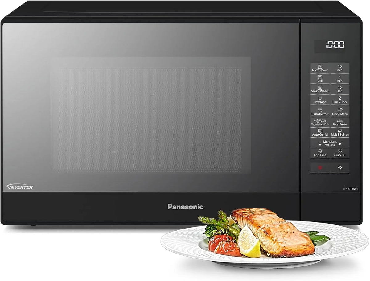 Panasonic NN-GT46KBSUG Forno a microonde, 31 L, 1000/1100 W, 24 programmi, grill, display LCD, acciaio inox, nero, 31 Litri, Griglia Metallica
