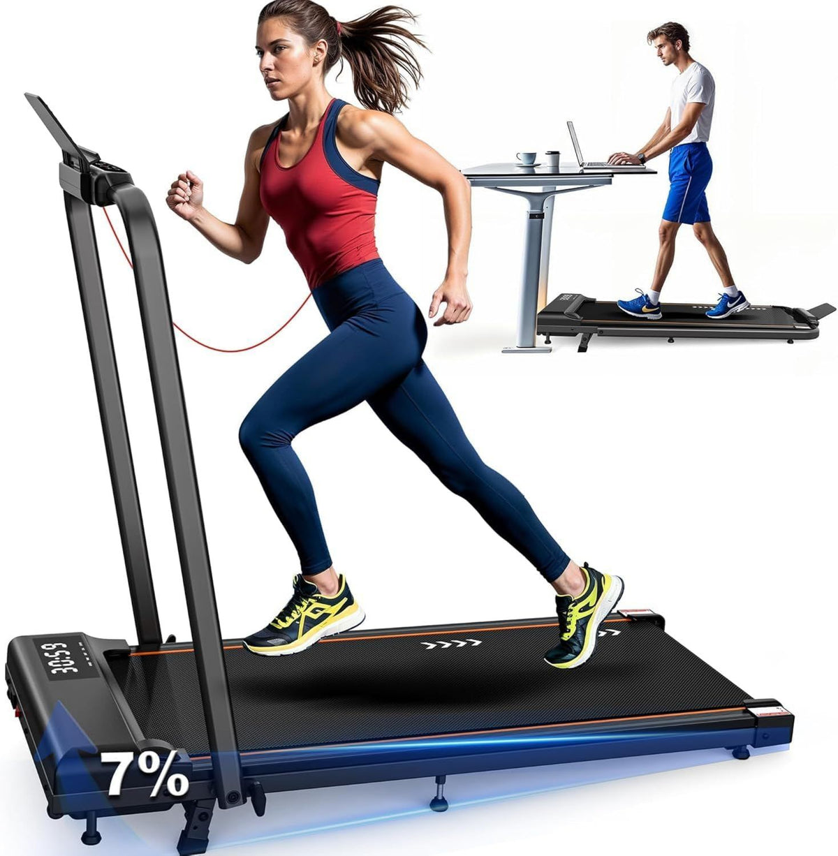 Tapis roulant da scrivania - inclinazione regolabile, con telecomando, display LED, con display, 120kg, 12km/h