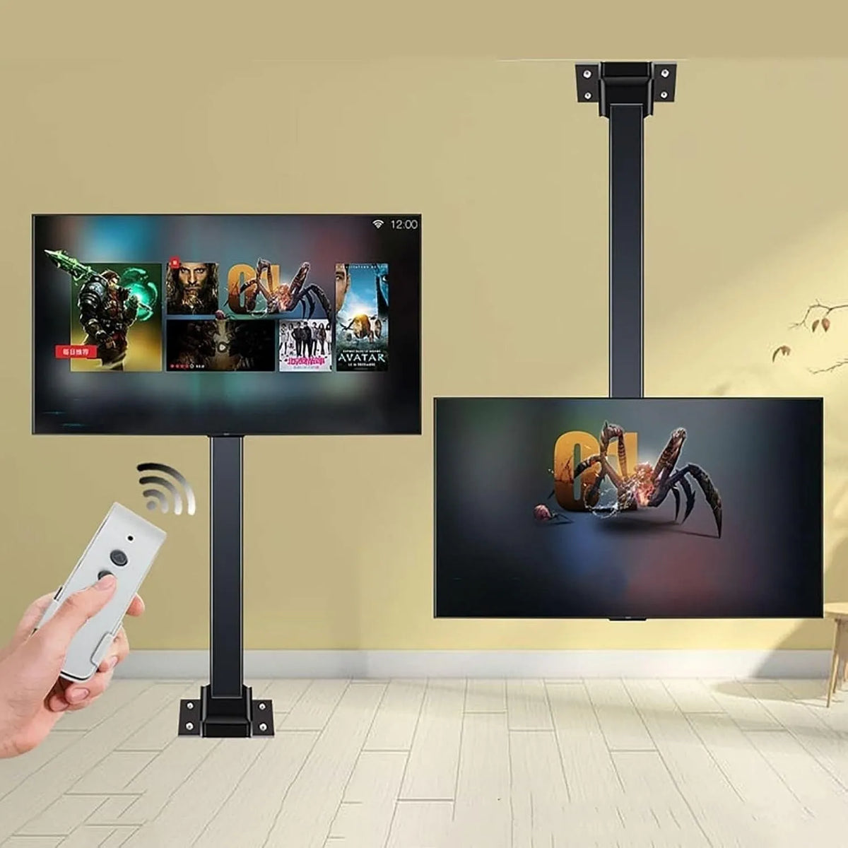 Smart TV kg, 132, 75 pollici, televisore, display LCD, con carico di 60 kg, LNNW Supporto TV da soffitto motorizzato, Staffa di Montaggio TV da