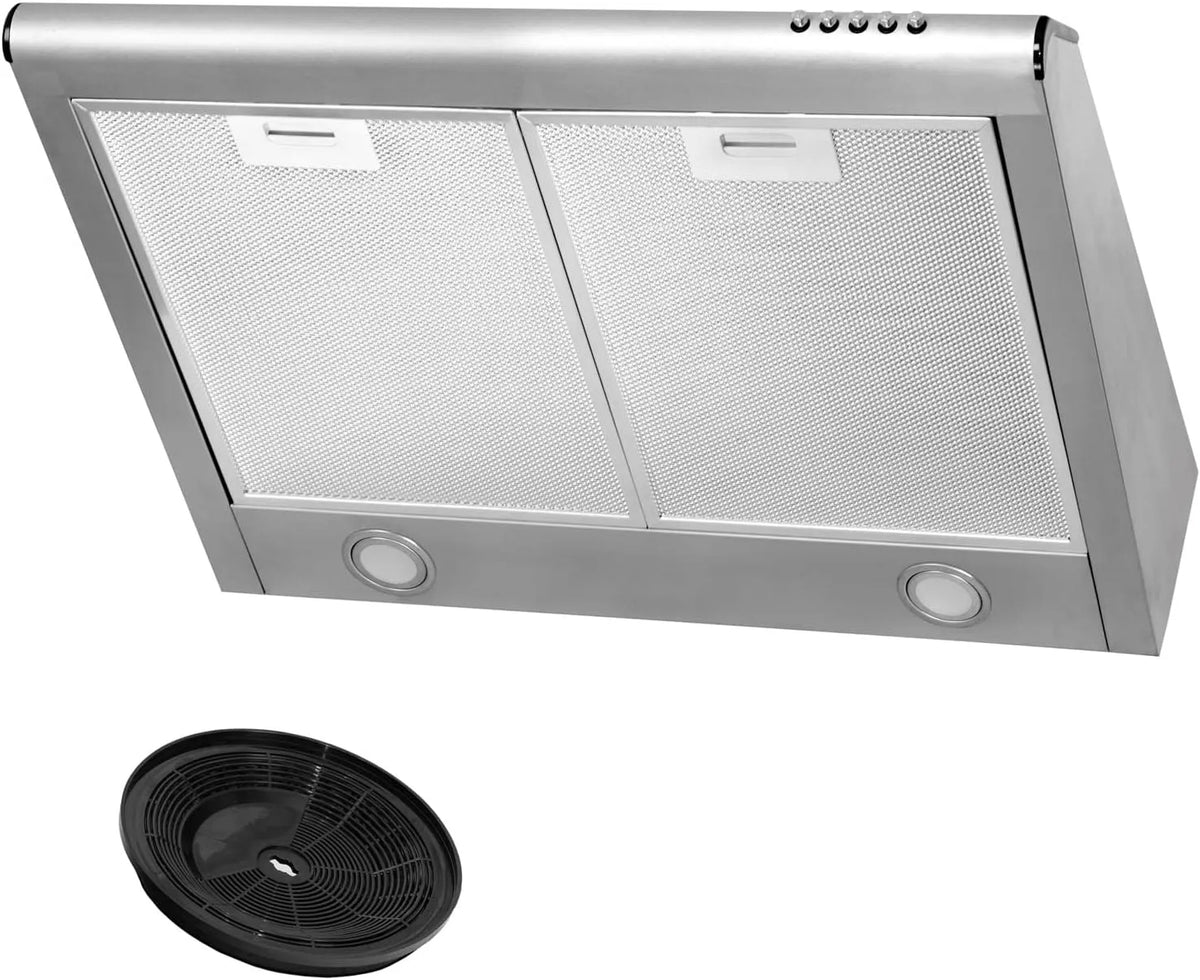 Cappa aspirante, 60 cm, classe energetica E, cappa da cucina, acciaio inox, argento, Illuminazione a LED