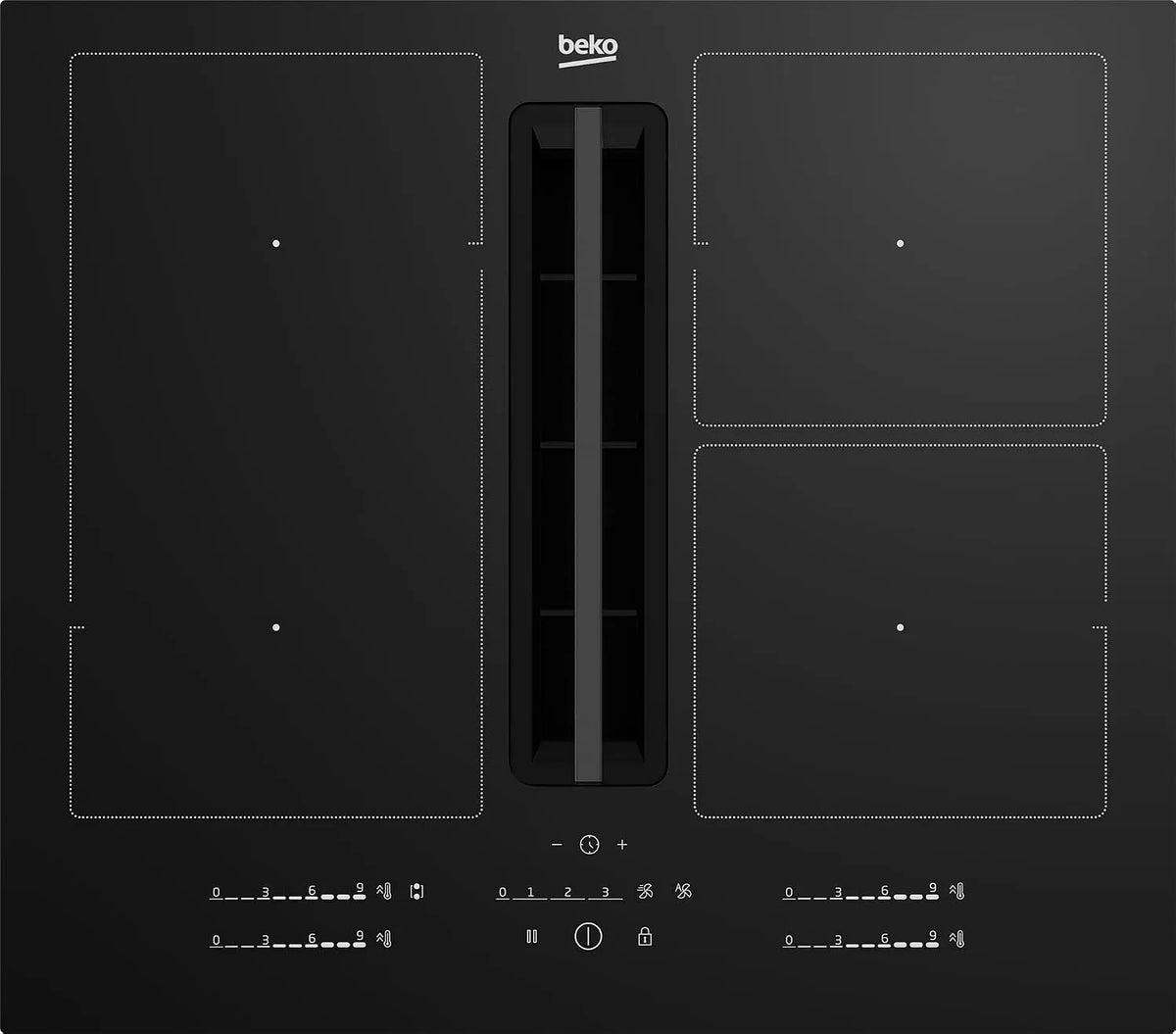 Beko Piano cottura a induzione, 60 cm, 4 fuochi, piastra a induzione, 4 Zone con 1 Sezione IndyFlex, Beko HIXI 64700 UF: Piano a Induzione con Cappa