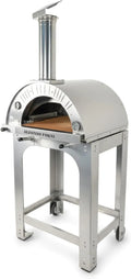 Forno elettrico per pizza, acciaio inox, pietra refrattaria 3cm, 500 gradi, Forno pizza ibrido a gas e legna 2 pizze con tetto e carrello in acciaio