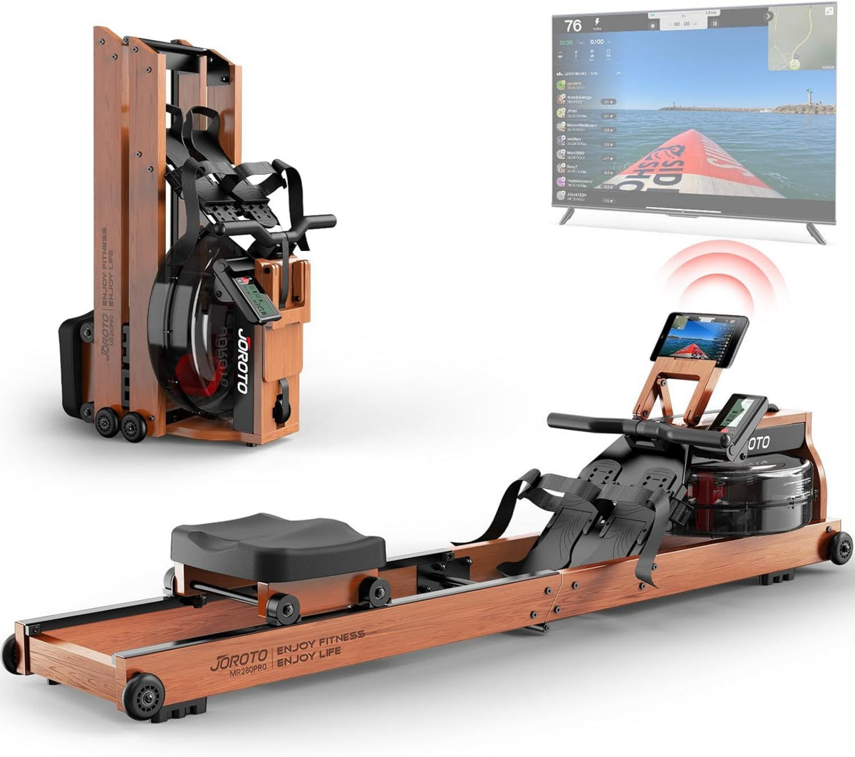 Vogatore: struttura in legno, pieghevole, regolabile, connettività Bluetooth, 150kg, JOROTO
